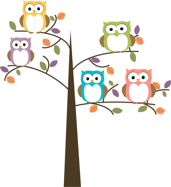 Colorful owls in pretty tree clip art lorful owls in pretty