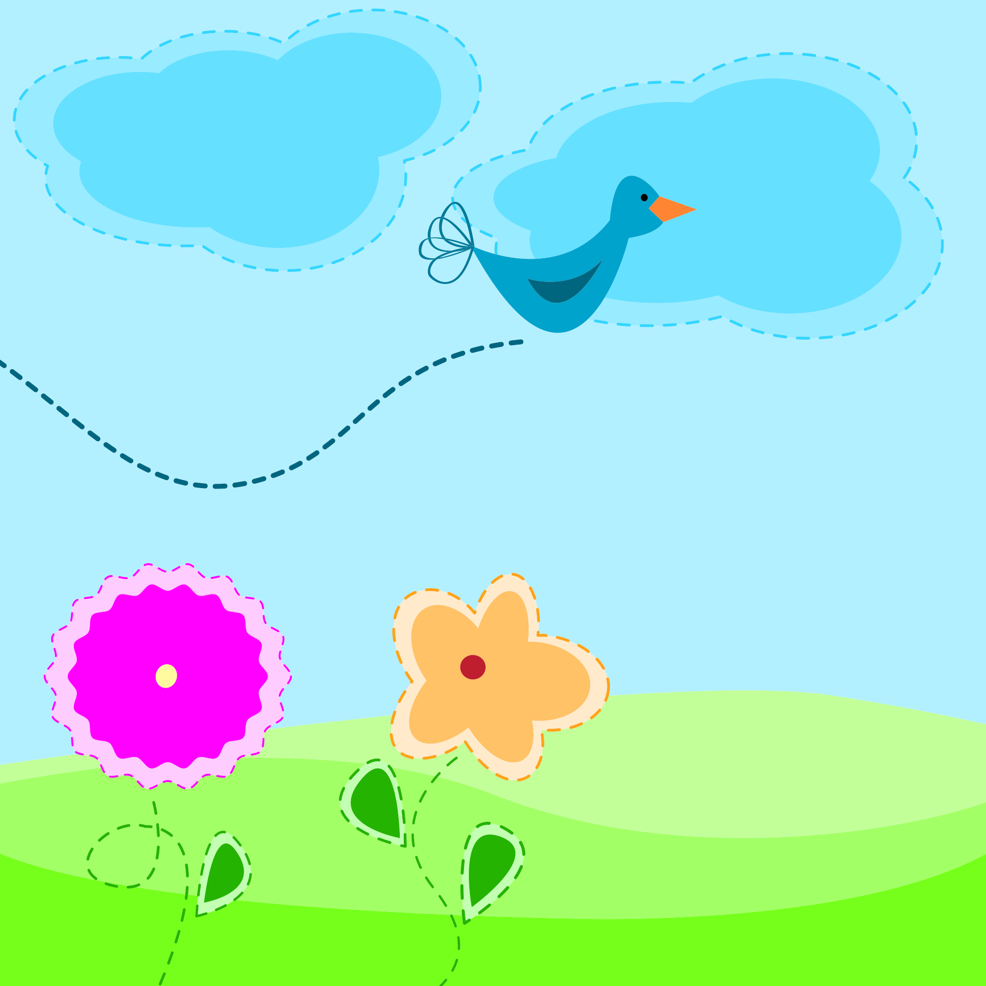Free cartoon spring with flowers and bird clipart clipart and