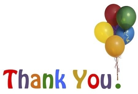 Thank you with balloons clip art in style