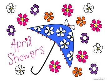 Simple clip art flowers wording and umbrella for april are in