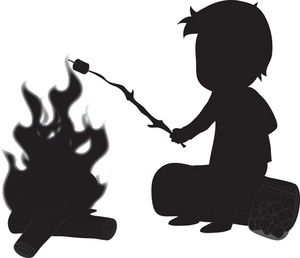 Campfire camping clipart image silhouette of a boy roasting