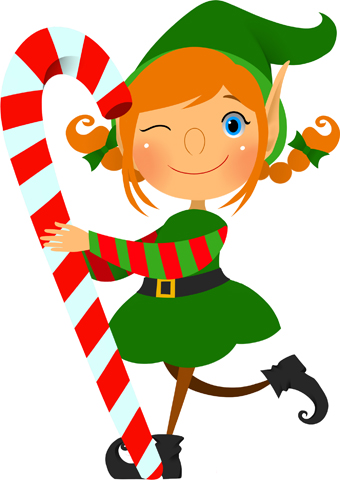 Candy cane elf with candycane clip art