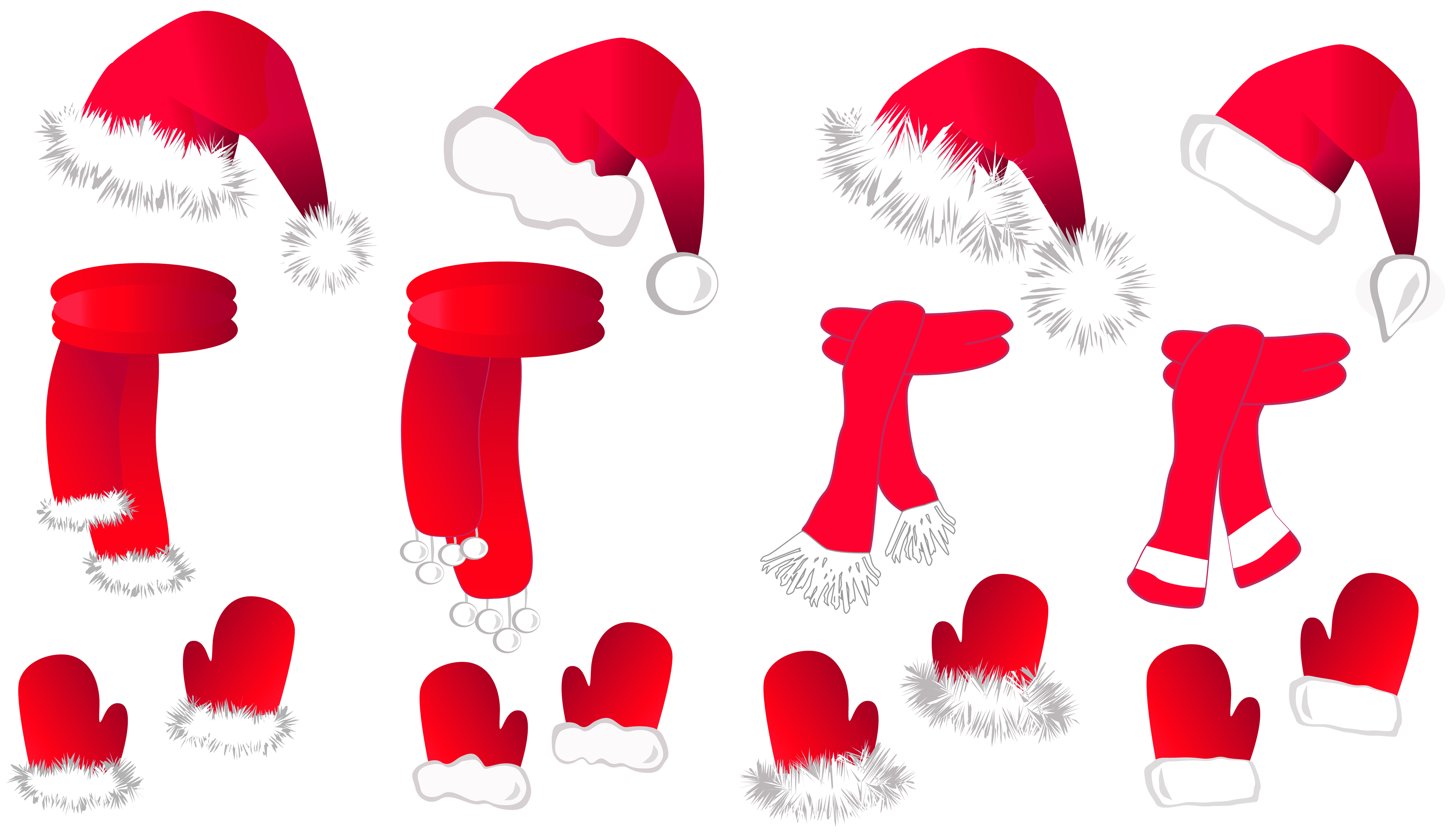 Transparent christmas santa hat and scarfsllection clipart