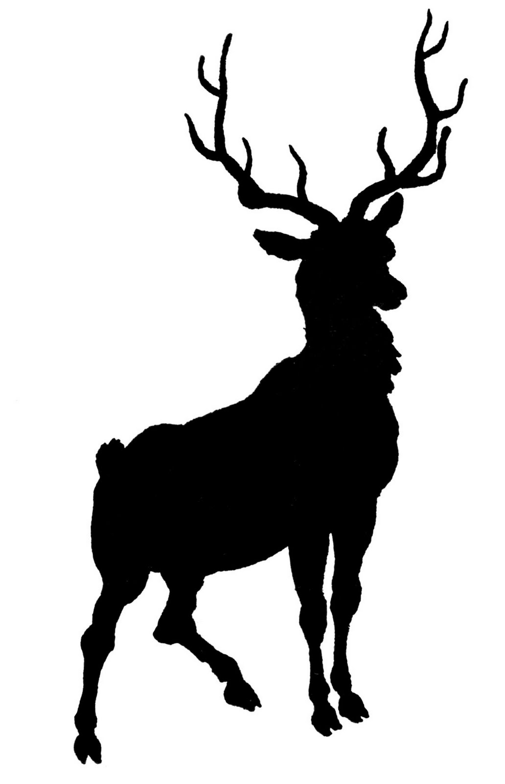 Vintage clip art deer with antlers silhouette the graphics fairy