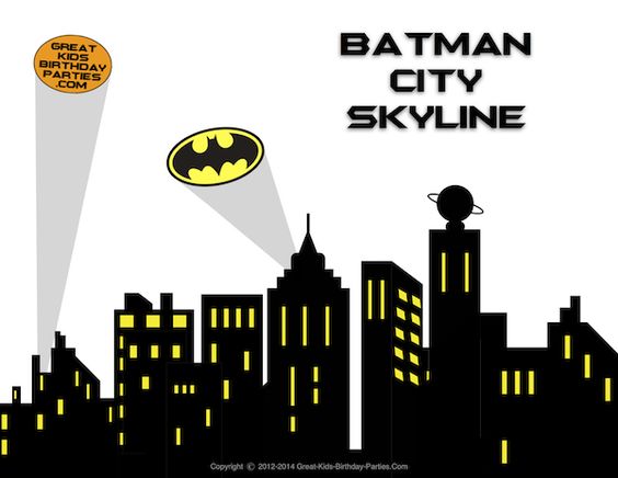 Batman free superhero printables superhero skyline 4 different panels cliparts