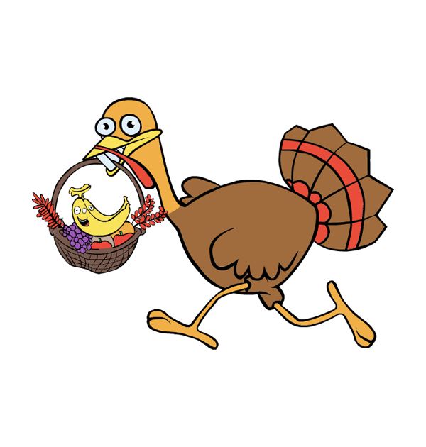Clip art thanksgiving turkey fruit basket running