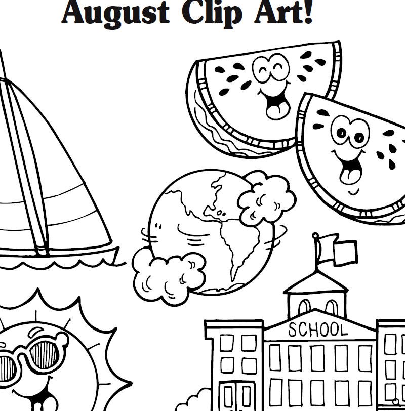 Summer worksheet august clip art