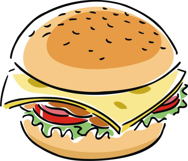 Clip art of grilled hamburgers along with the letters from the