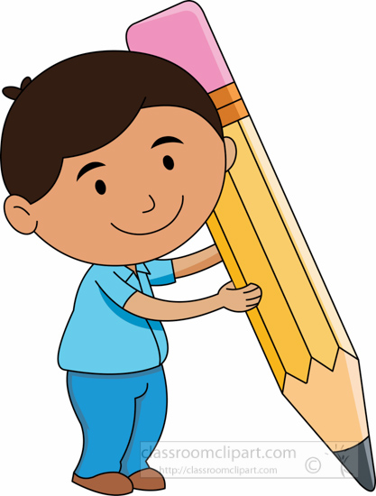 School student character holding big pencil clipart