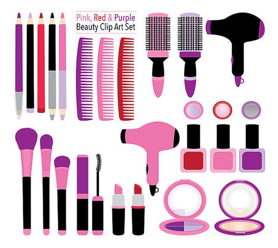 Beauty clip art digital makeup clipart girly pink