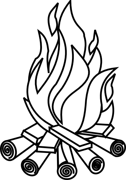 Campfire black and white clipart kid