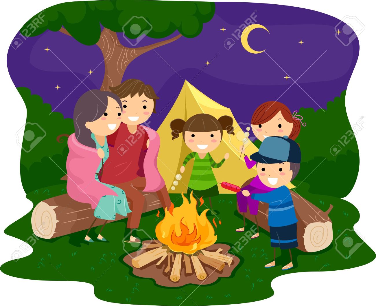 Make meme with family at campfire clipart