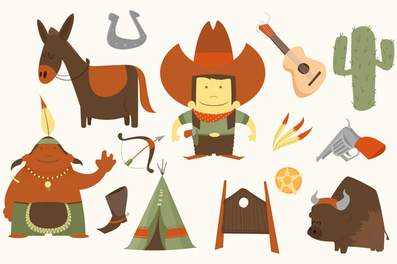 Cowboy western clip art pack illustrations on creative market