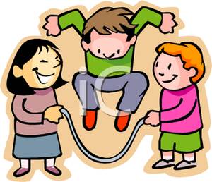 Kids playing with a jump rope on playground clip art