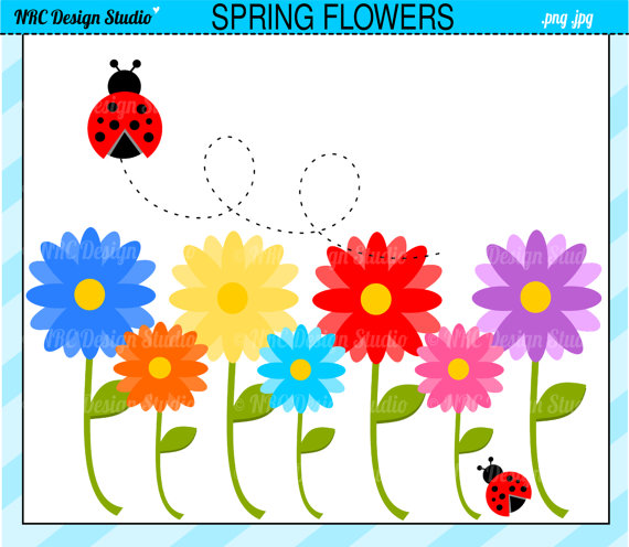 Clip art spring flowers digital ladybug clipart