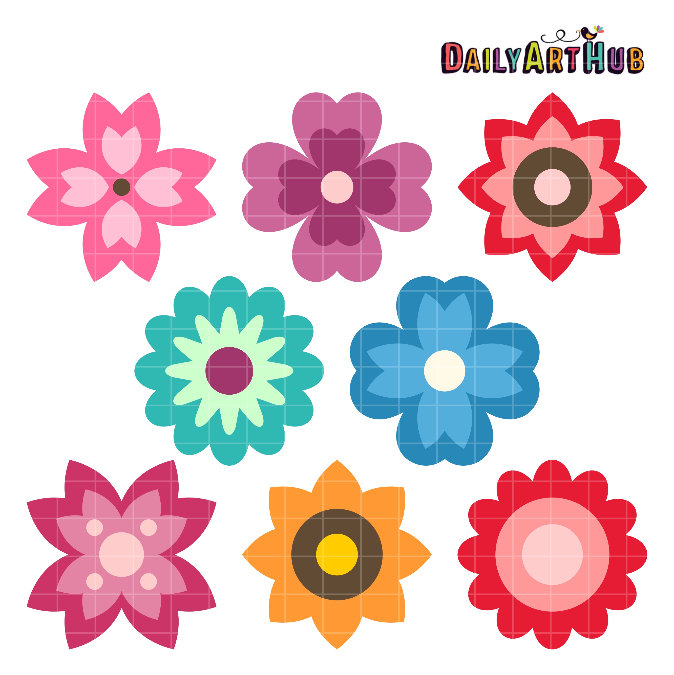 Simple spring flowers clip art set daily hub