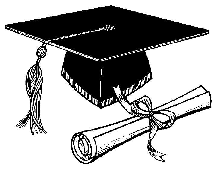 Graduation cap and diploma clipart black white