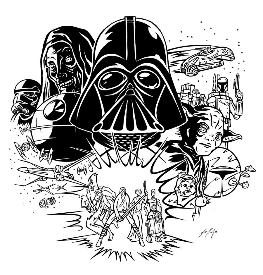 Star wars characters black and white clipart kid