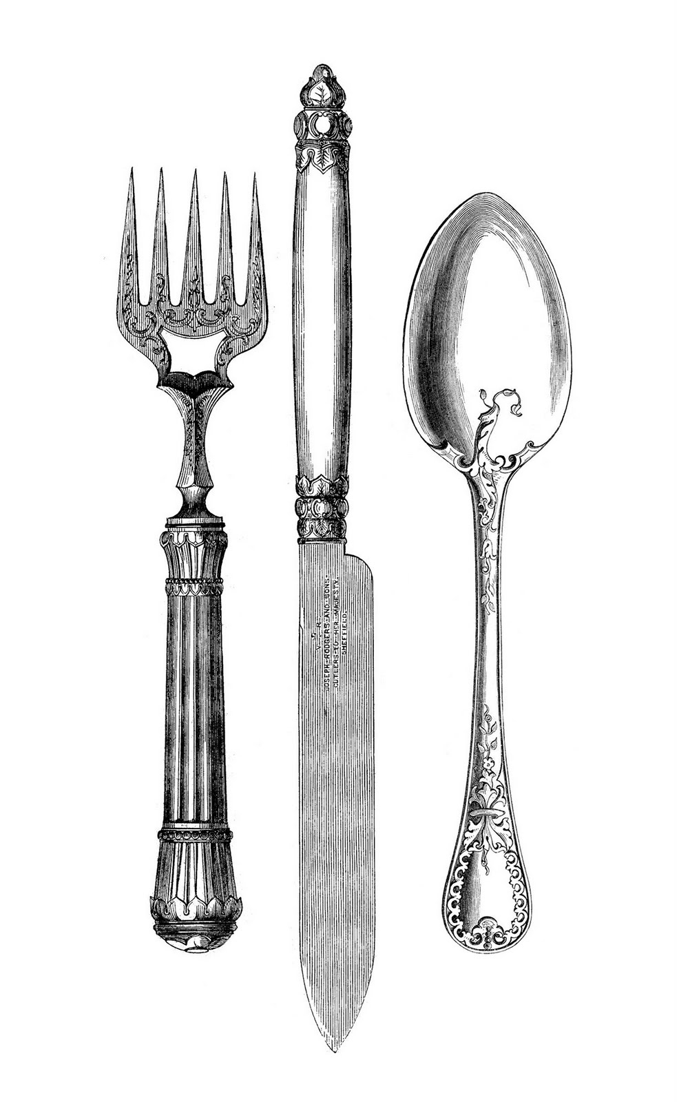 Vintage kitchen clip art fork knife spoon the graphics fairy