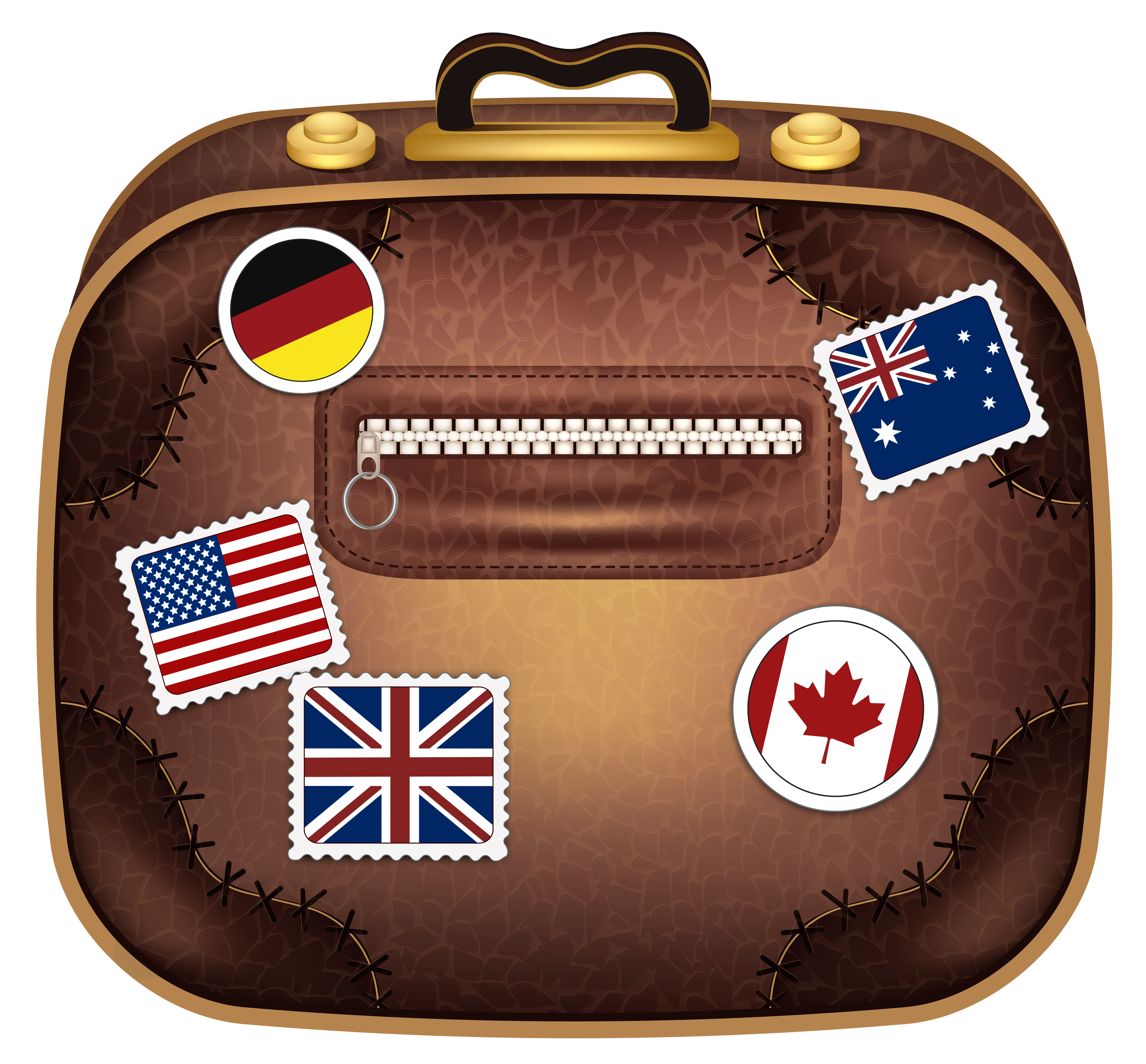 Brown suitcase with flags clipart picture