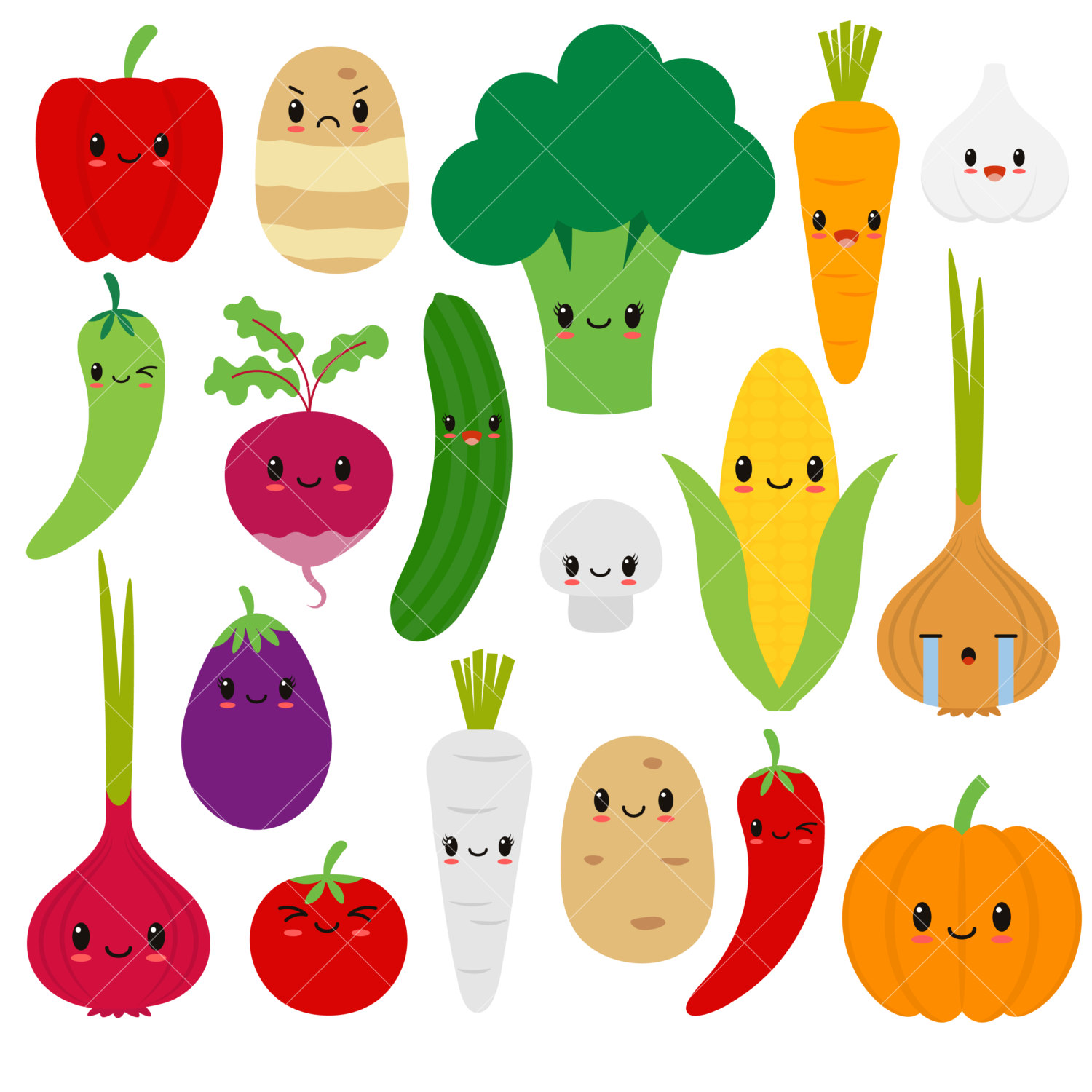 Kawaii vegetables cute vegetable clipart happy veggies from