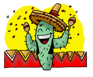 Moving clip art animation of happy cactus wearing a sombrero