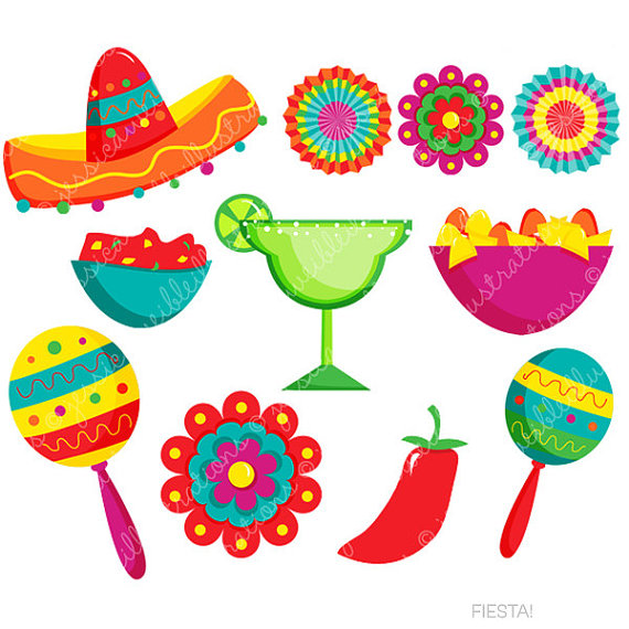 Sombrero fiesta cute digital clipart spanish mexican