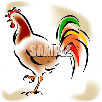 Rooster withlored tail feathers free clip art image