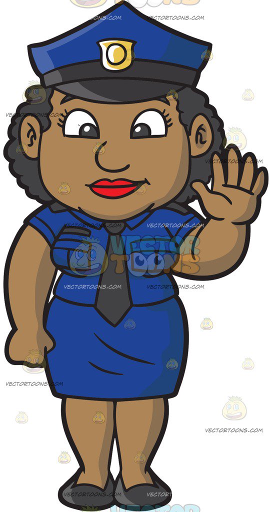 A friendly black female police officer cartoon clipart vector toons