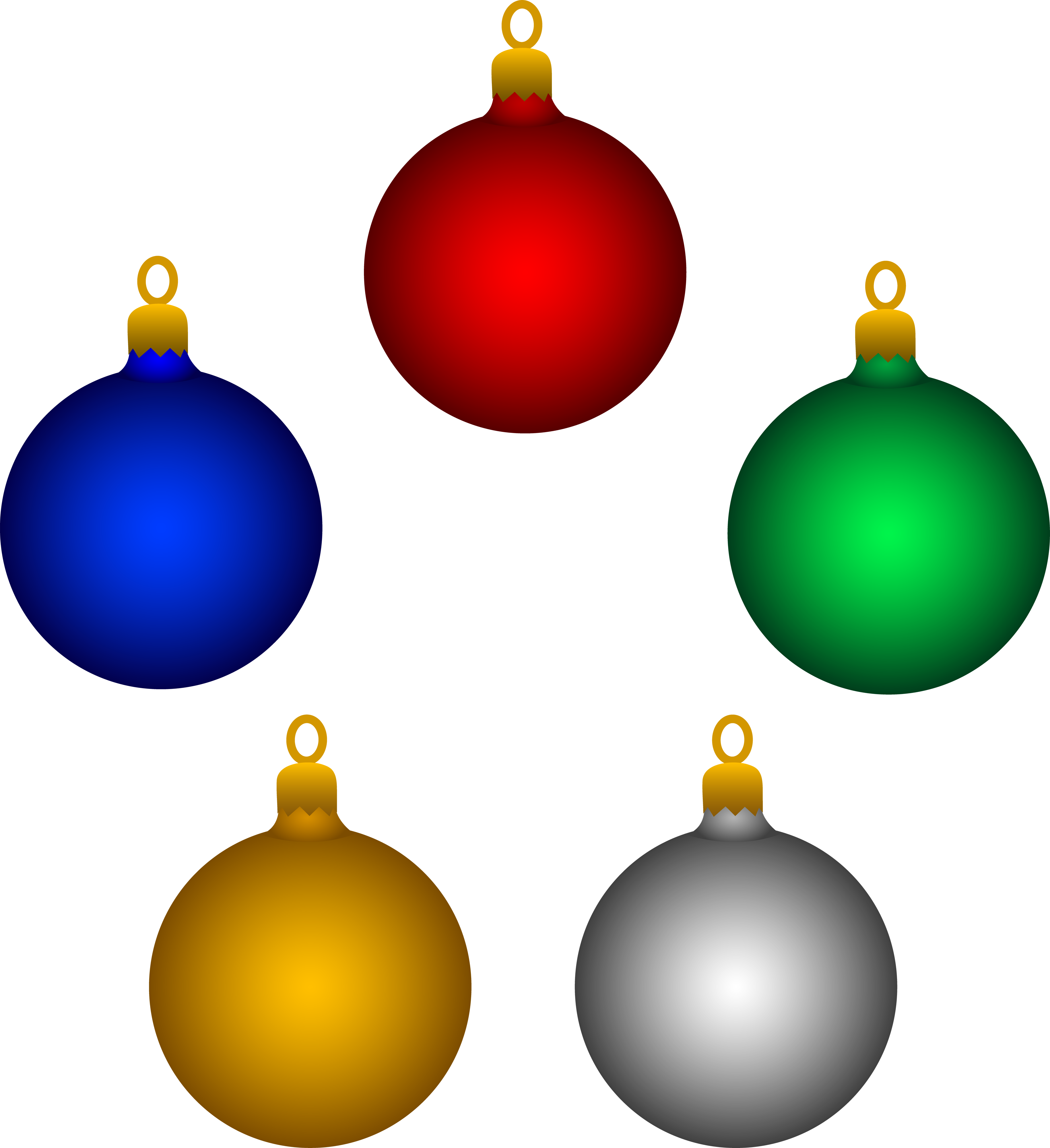 Five shiny christmas tree ornaments free clip art