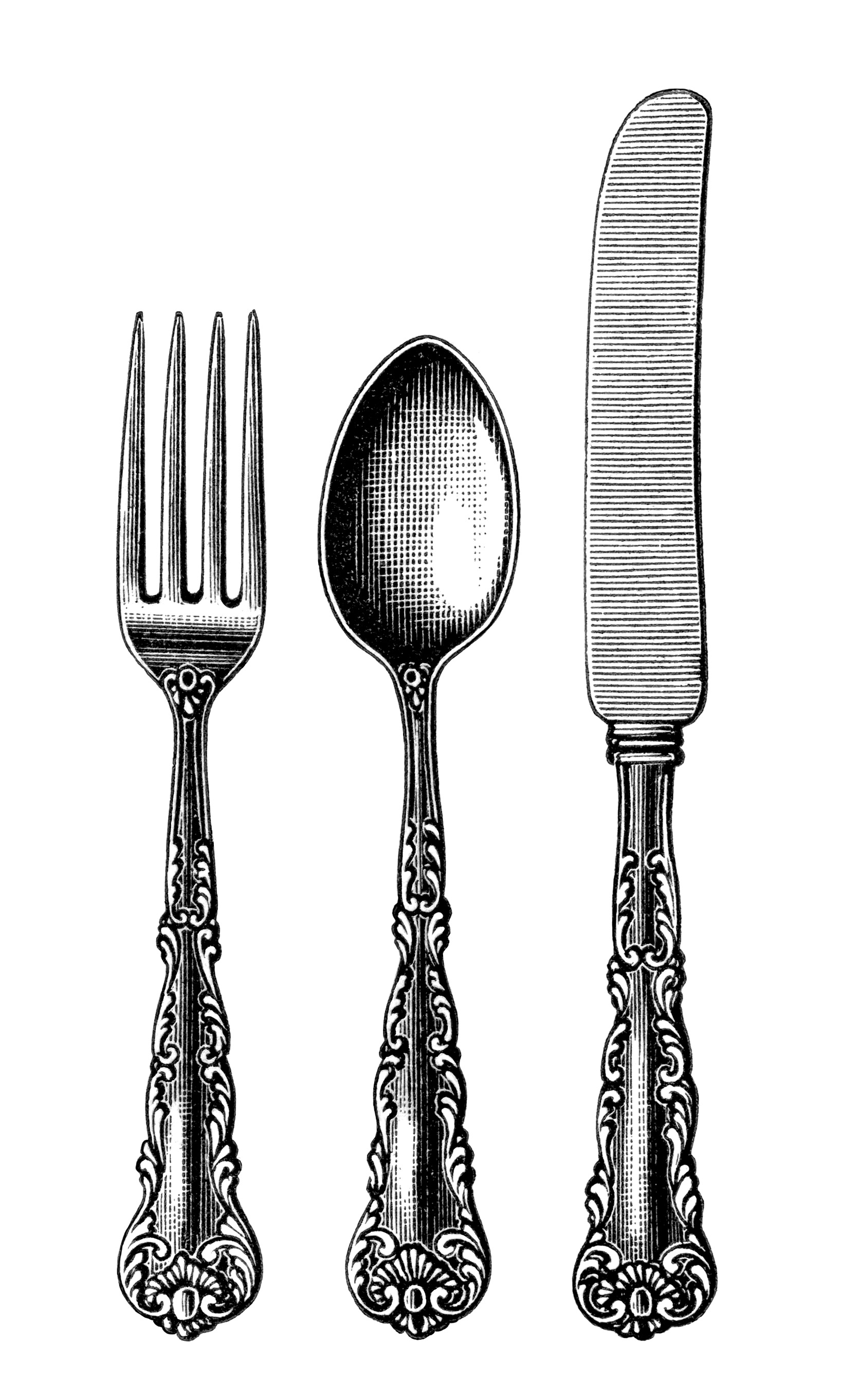 Free vintage image fork spoon knife cutlery clip art old design