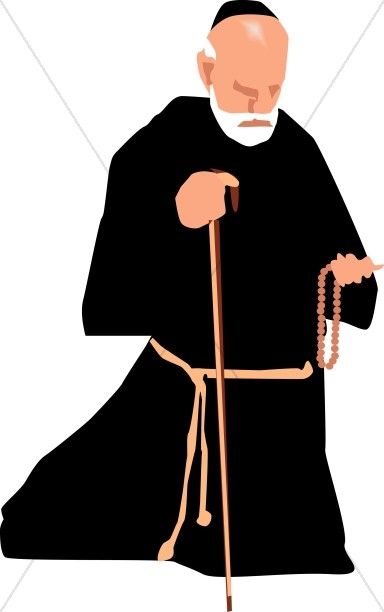 Catholic monk with rosary clergy clipart