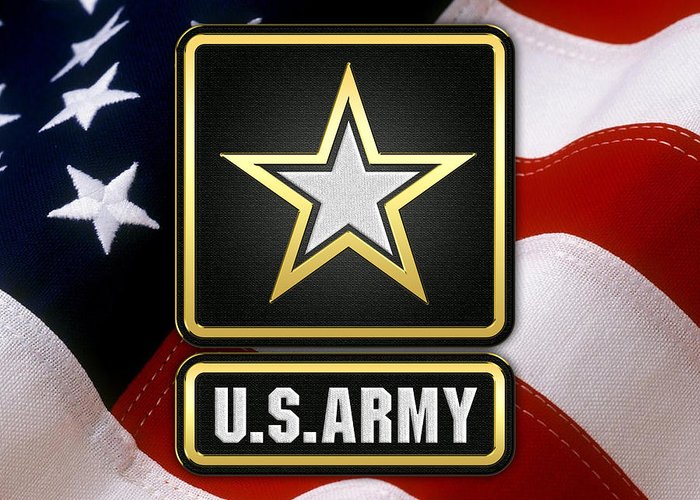 Army logo over american flag greeting card for sale by jpg