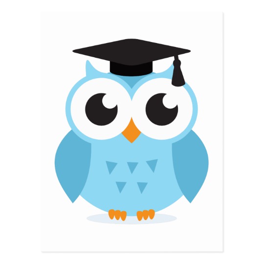 Cute cartoon owl graduate with mortarboard postcard jpg