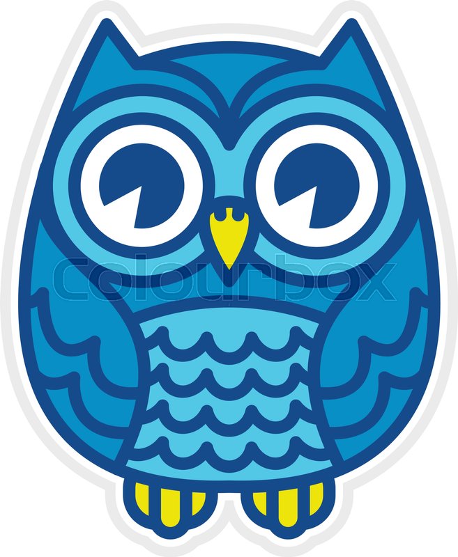 Cute cartoon owl bird with big eyes in sitting position stock jpg 2