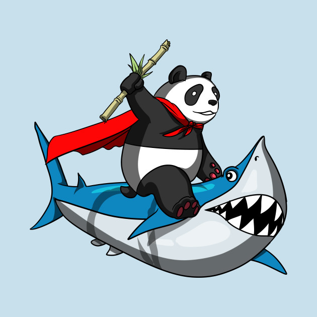 cartoon shark Panda bear riding shark funny cartoon fantasy jpg
