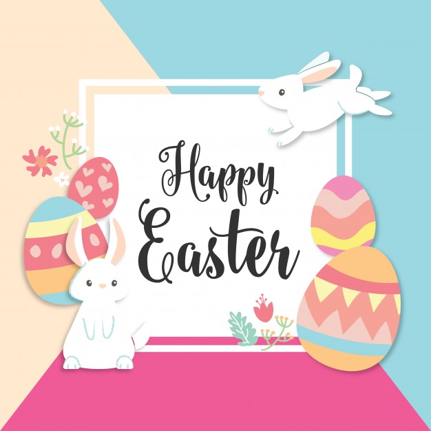 Happy easter card with cute bunny and eggs vector free download jpg